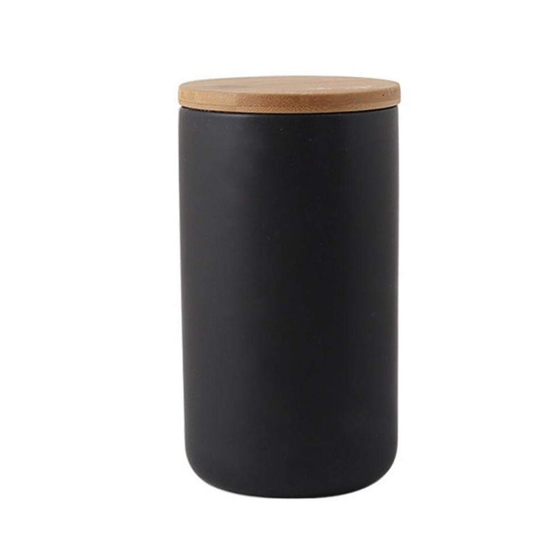 MilkyWay Food Storage Jar Strong Ceramic Storage Canisters with Airtight Seal Bamboo Lid Modern Design Seal DampProof Kitchen Jar for Coffee Tea Spice and More BlackL 34 oz1000ml