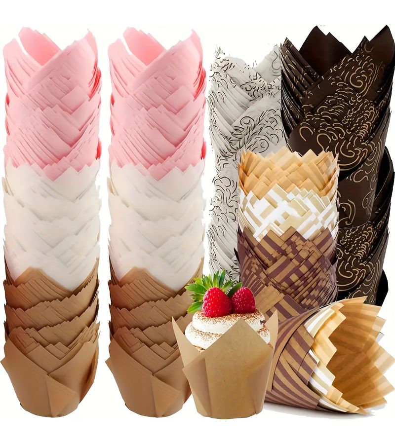White Golden Cloud 50pcs High Temperature Tulip Cupcake Baking Paper Liner Holder - Image 5