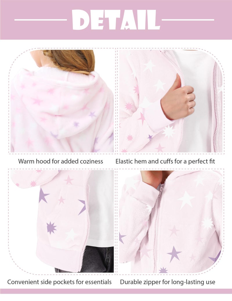 V.&GRIN Girl Zip up Hoodie Sweatshirt Soft Fuzzy Fleece Jacket with Pocket for Girls 5-16 Years(Pink Stars 10-12 - Image 5
