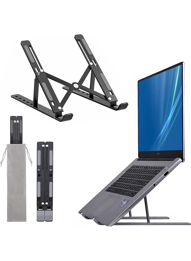 erorex Laptop Stand 6 Levels Of Height Adjustable Laptop Stand For Desk Portable Foldable Aluminum Ventilated Laptop Riser Silicone Non Slip Notebook Riser Mount 10 17 Inch Black  - Image 1