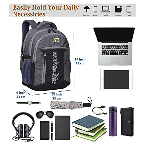 Airish, 35 Cm Laptop Backpack 35 Ltrs Large School Bag / Travel Bagpack Collage Bag (Grey), M (ARU-204) - Image 4