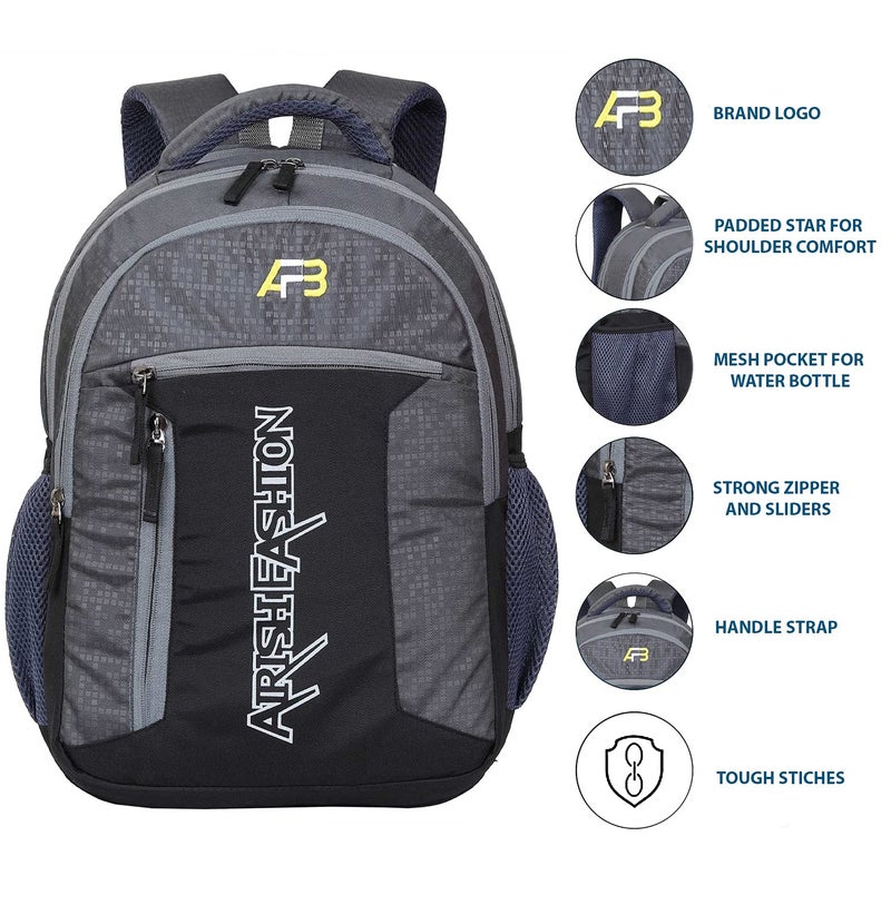 Airish, 35 Cm Laptop Backpack 35 Ltrs Large School Bag / Travel Bagpack Collage Bag (Grey), M (ARU-204) - Image 5