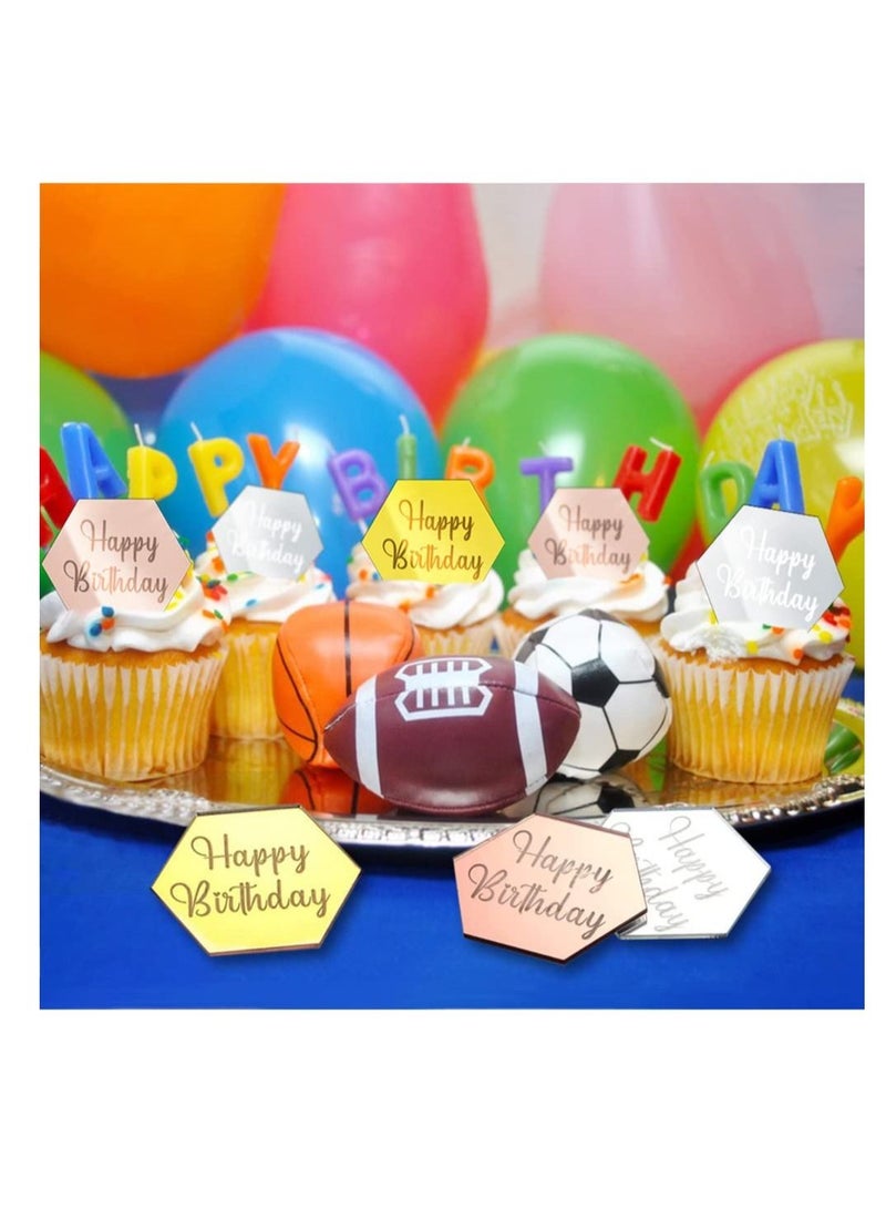 Excefore Happy Birthday Cake Disc, 21Pcs Mini Acrylic Cupcake Toppers, Mirror Acrylic Cake Topper, Suitable for Birthday Party DIY Cupcake Decoration (Hexagon, 21) - Image 2