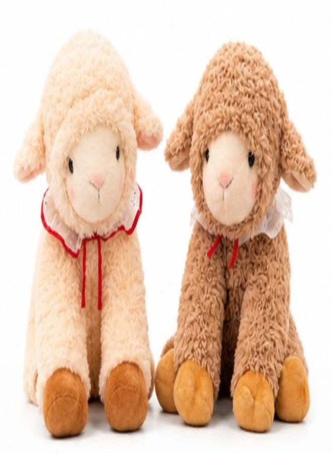 Cuddles Soft Lamb Plush Toy, Cuddly Stuffed Animal with Lace Collar, Winter Lamb Design, Beige and Brown Size 35 Cm Pack of 1 (Cream) - Image 1