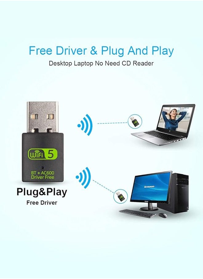 ديدا كوسموس محول بلوتوث واي فاي USB، جهاز استقبال خارجي للشبكة اللاسلكية ثنائي النطاق 600 ميجابت في الثانية 2.4/5 جيجا هرتز، محول واي فاي صغير للكمبيوتر/الكمبيوتر المحمول/سطح المكتب  - Image 4