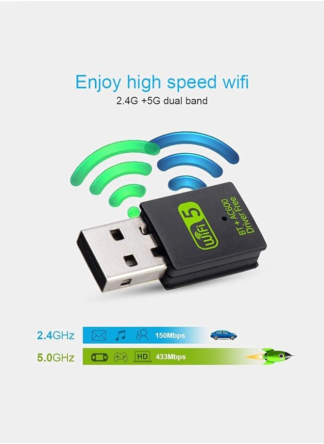 ديدا كوسموس محول بلوتوث واي فاي USB، جهاز استقبال خارجي للشبكة اللاسلكية ثنائي النطاق 600 ميجابت في الثانية 2.4/5 جيجا هرتز، محول واي فاي صغير للكمبيوتر/الكمبيوتر المحمول/سطح المكتب  - Image 5