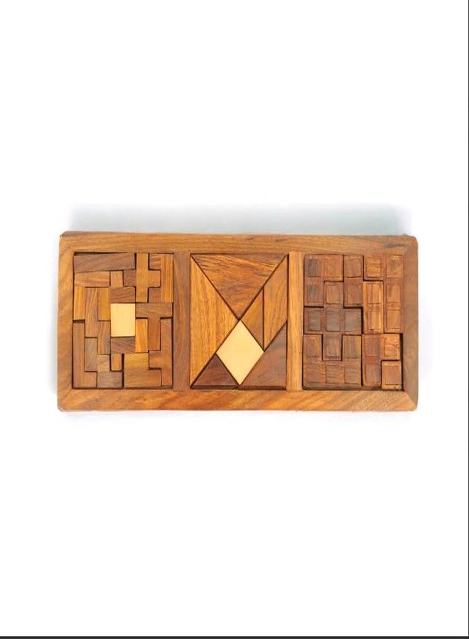 Mittimate 3 in 1 Wooden Puzzle Tray for Kids & Adults, Mind Development Activity Toy I Wooden Jigsaw Puzzle Game for Ages 6+, Brain Teasers Toy, Enhances Logical Thinking & Shape Recognition. - Image 1