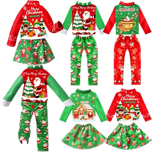 Newcotte 8 Pieces Christmas Accessories Clothes Doll Costume Santa Gingerbread Snowflake Christmas Tree Doll Clothes Holiday Outfits for Christmas Party DecorationsSanta - Image 1