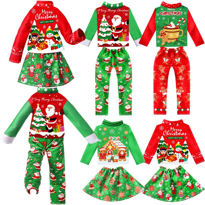Newcotte 8 Pieces Christmas Accessories Clothes Doll Costume Santa Gingerbread Snowflake Christmas Tree Doll Clothes Holiday Outfits for Christmas Party DecorationsSanta - Image 3
