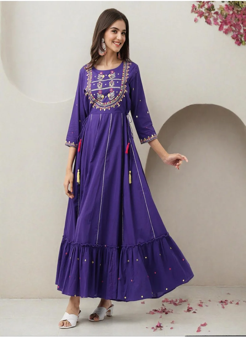 آي شين Women Purple Cotton Dress