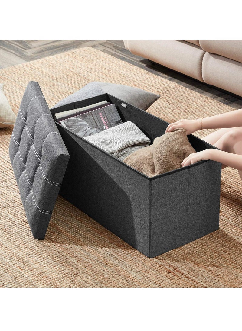 XiuWoo 80L Folding Storage Ottoman Bench for Living Room, 30 inch Storage Bench with Padded Seat for Bedroom Hallway, Holds up to 350lbs, Linen Fabric Grey  - Image 1