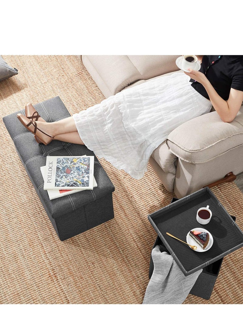 80L Folding Storage Ottoman Bench for Living Room, 30 inch Storage Bench with Padded Seat for Bedroom Hallway, Holds up to 350lbs, Linen Fabric Grey