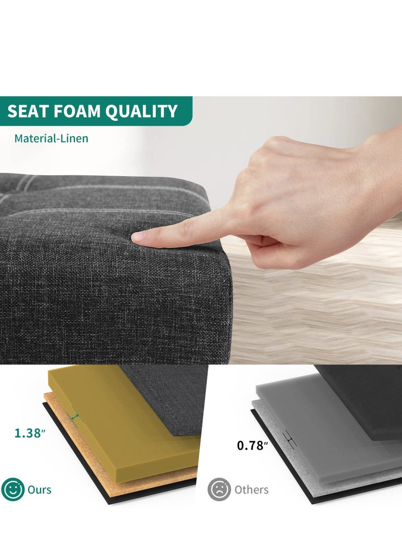 XiuWoo 80L Folding Storage Ottoman Bench for Living Room, 30 inch Storage Bench with Padded Seat for Bedroom Hallway, Holds up to 350lbs, Linen Fabric Grey  - Image 4