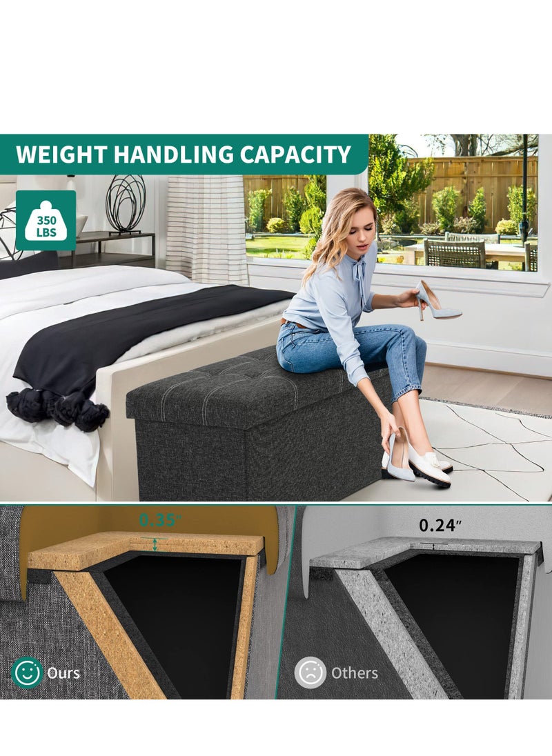 XiuWoo 80L Folding Storage Ottoman Bench for Living Room, 30 inch Storage Bench with Padded Seat for Bedroom Hallway, Holds up to 350lbs, Linen Fabric Grey  - Image 5