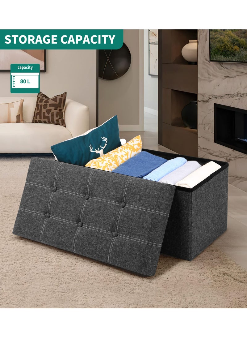 XiuWoo 80L Folding Storage Ottoman Bench for Living Room, 30 inch Storage Bench with Padded Seat for Bedroom Hallway, Holds up to 350lbs, Linen Fabric Grey  - Image 2