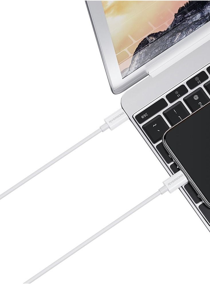 RIVERSONG RIVERSONG 60W Pd Fast Charging Type-C To Type-C Tpe Cable, CT76, 1M, White  - Image 4