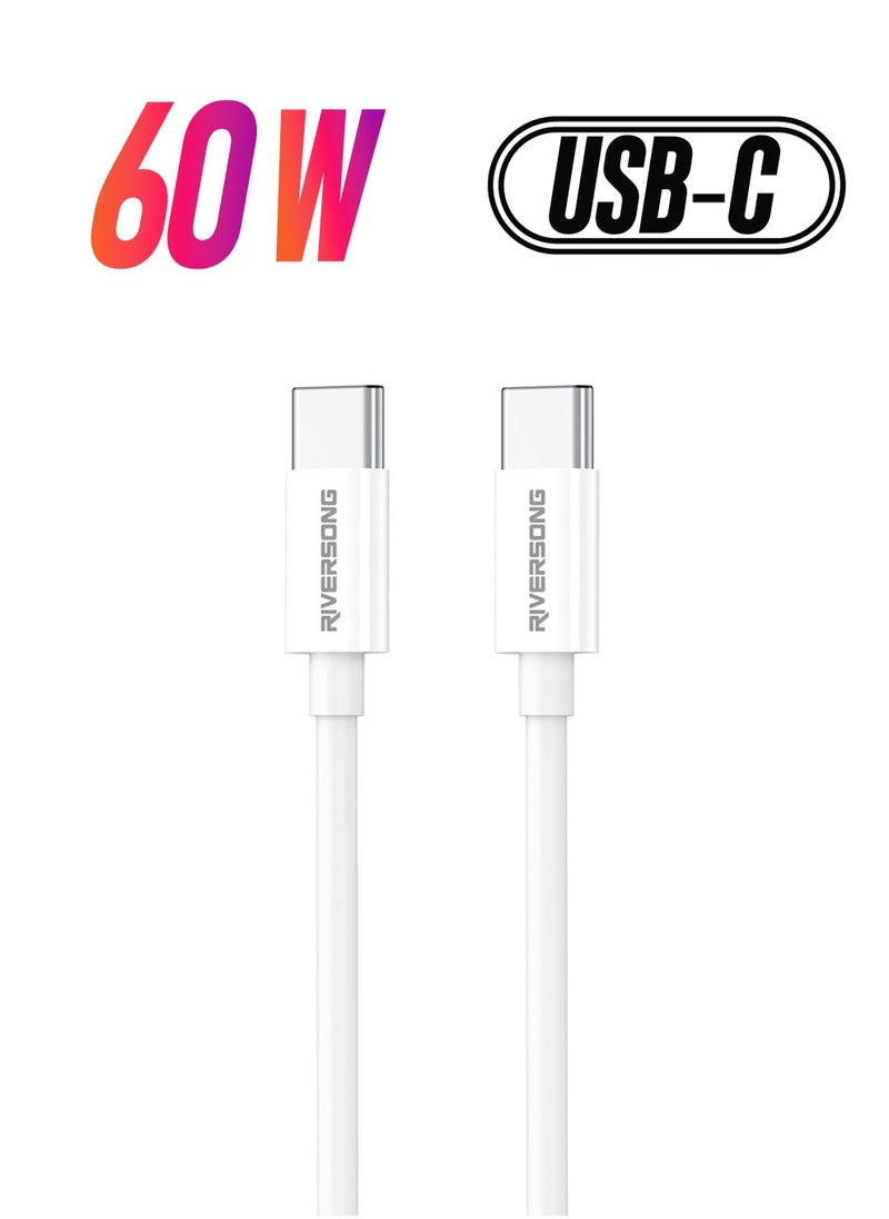 RIVERSONG RIVERSONG 60W Pd Fast Charging Type-C To Type-C Tpe Cable, CT76, 1M, White  - Image 1