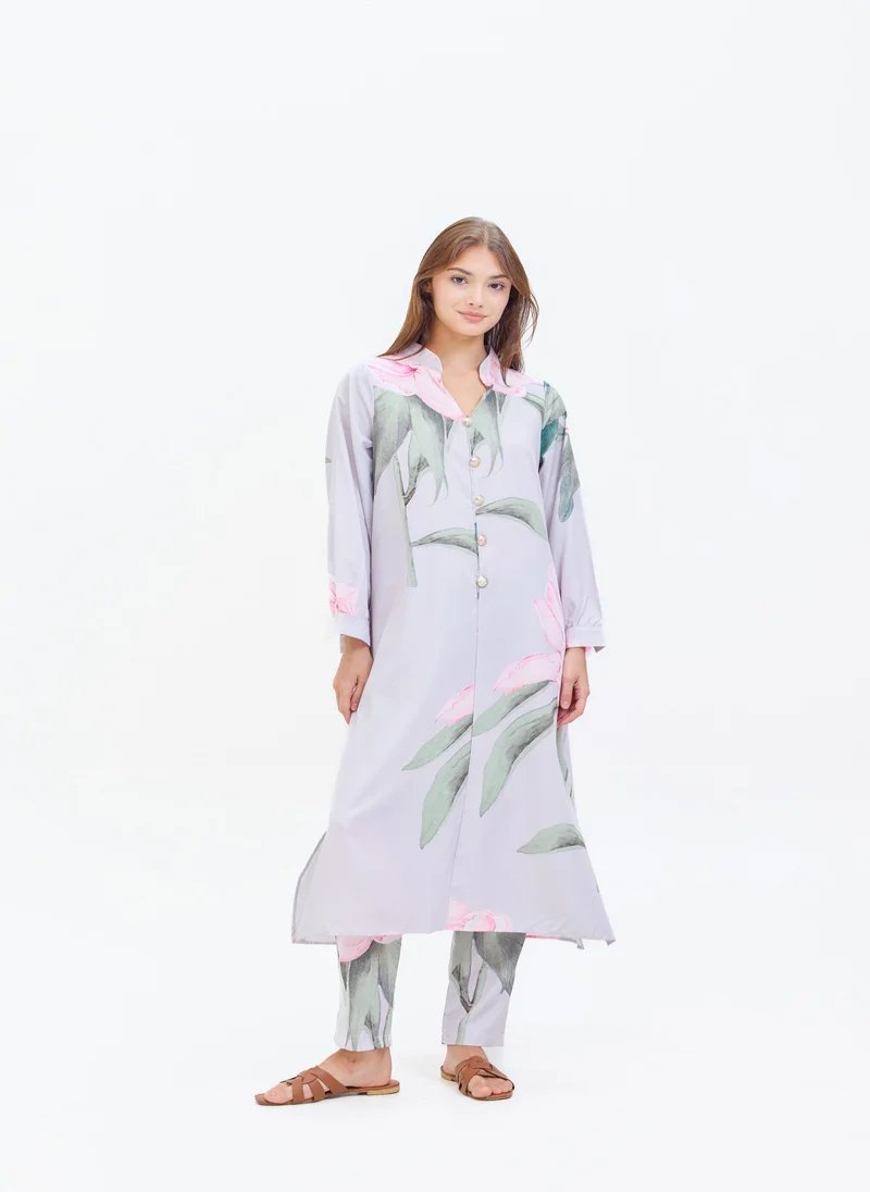 Hassal Two Piece Lilac Floral Printed Suit