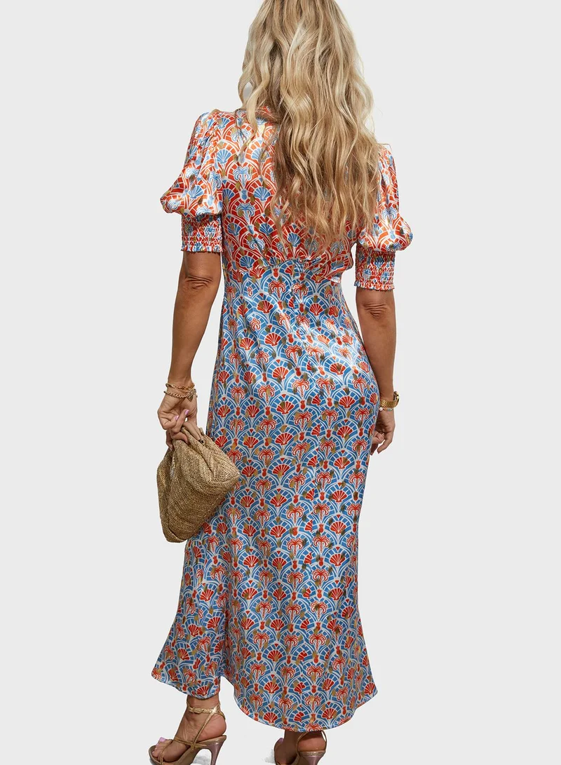 Never fully Dressed Ruched Sleeve Printed Dress