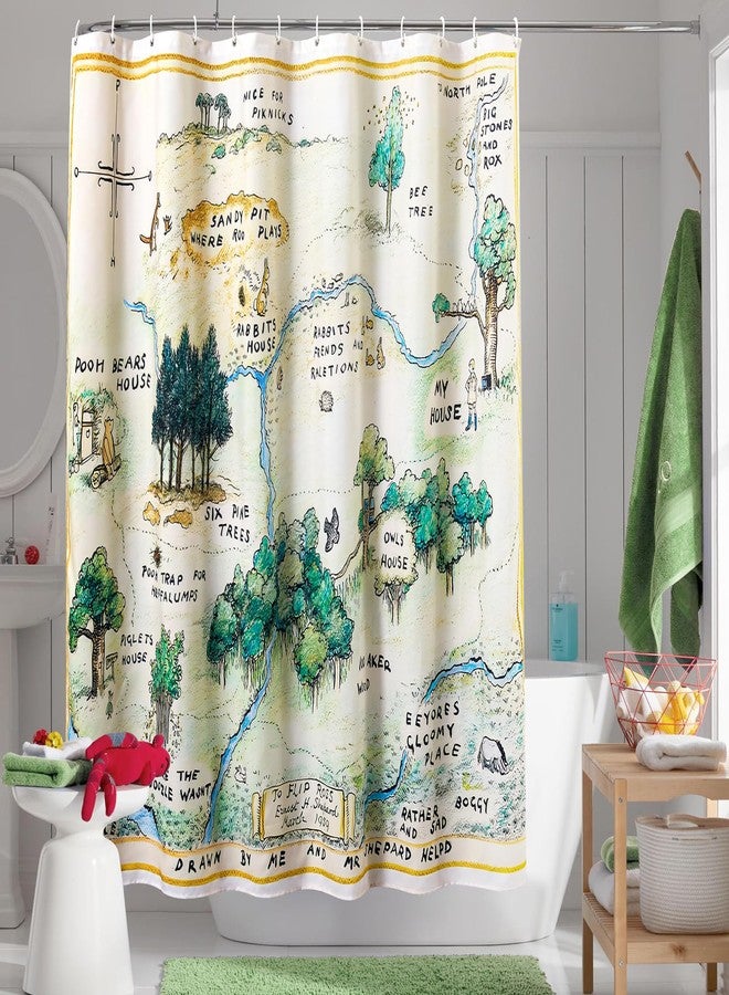 Estmy Vintage Green Woodland Kids Children Bathroom Shower Curtain, 72''W x 72''L, Beige, Waterproof, Fabric, Unlined, 1 Panel - Image 1