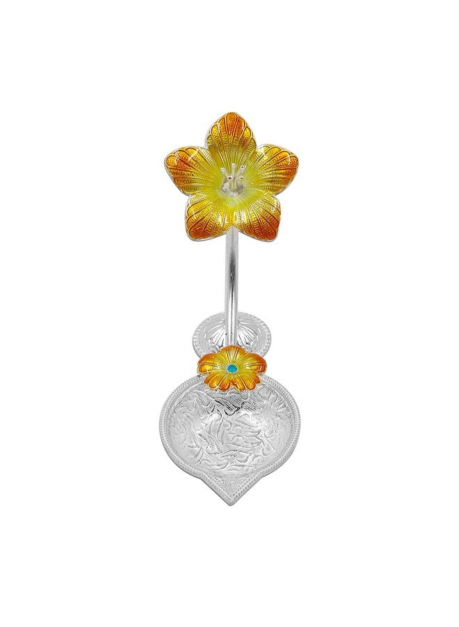 MAA SILVER Pure Silver Diya with Yellow Colour Enamel & Hibiscus Flower Shape Design BIS Hallmarked Perfect for Gift and Pooja Use (92.5 Purity)(15 Grams Silver) - Image 2