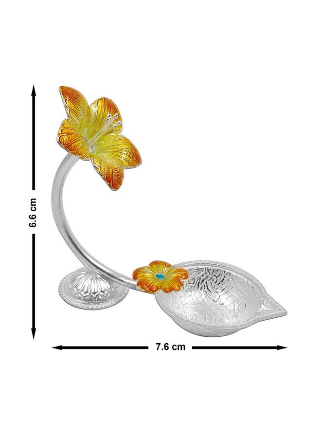 MAA SILVER Pure Silver Diya with Yellow Colour Enamel & Hibiscus Flower Shape Design BIS Hallmarked Perfect for Gift and Pooja Use (92.5 Purity)(15 Grams Silver) - Image 4
