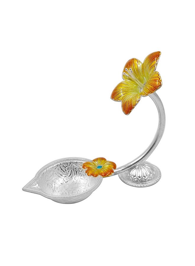 MAA SILVER Pure Silver Diya with Yellow Colour Enamel & Hibiscus Flower Shape Design BIS Hallmarked Perfect for Gift and Pooja Use (92.5 Purity)(15 Grams Silver) - Image 3