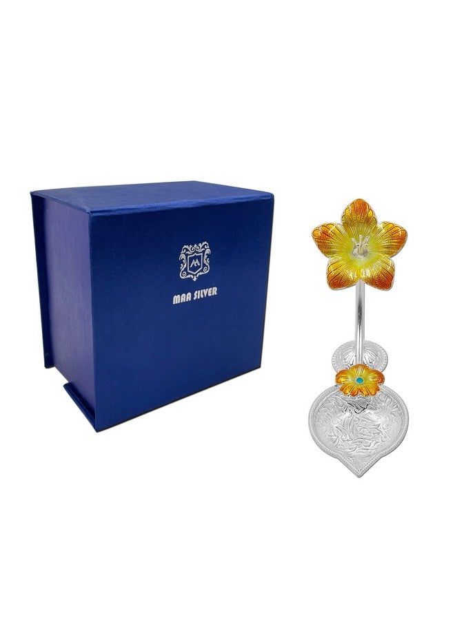 MAA SILVER Pure Silver Diya with Yellow Colour Enamel & Hibiscus Flower Shape Design BIS Hallmarked Perfect for Gift and Pooja Use (92.5 Purity)(15 Grams Silver) - Image 5