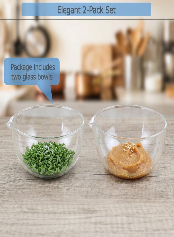 EIKS Glass Bowls with Spout for Mixing and Serving Sauce Jam Salad Coffee Milk Cooking Baking (300ml * 2) - Image 2