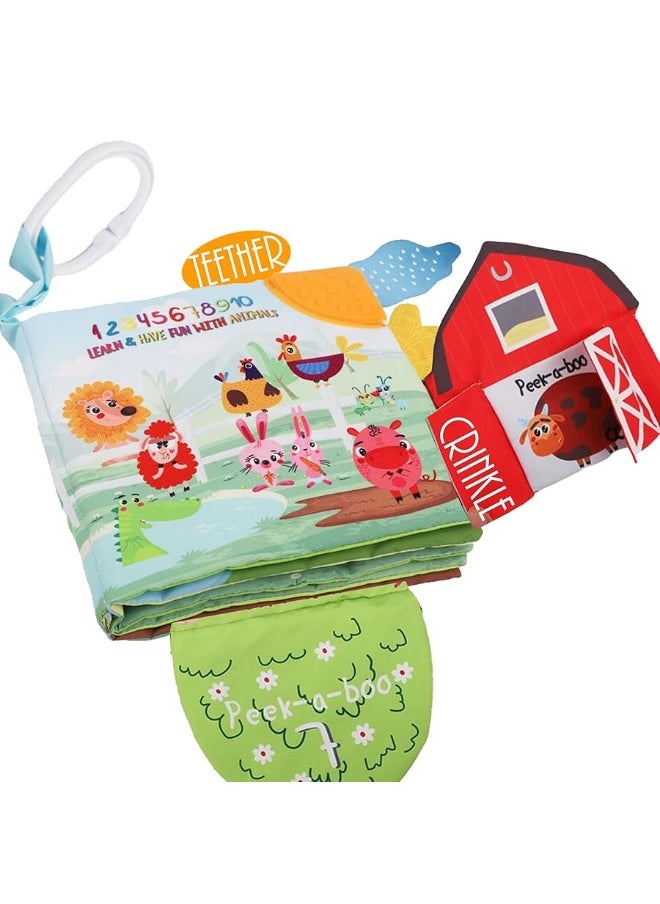 Bebe Mondo - Soft Cloth Crinkle Baby Books 0-6 Months Baby Toys 6 to 12 Months Touch Feel Books for Babies Infants Toddlers 1 Year Old, Baby Boy Girl Shower Gifts Ages 1-3 Early Education Farm Toy Teether - Image 1