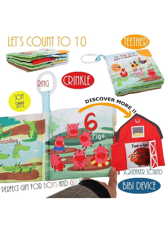 Bebe Mondo - Soft Cloth Crinkle Baby Books 0-6 Months Baby Toys 6 to 12 Months Touch Feel Books for Babies Infants Toddlers 1 Year Old, Baby Boy Girl Shower Gifts Ages 1-3 Early Education Farm Toy Teether - Image 1