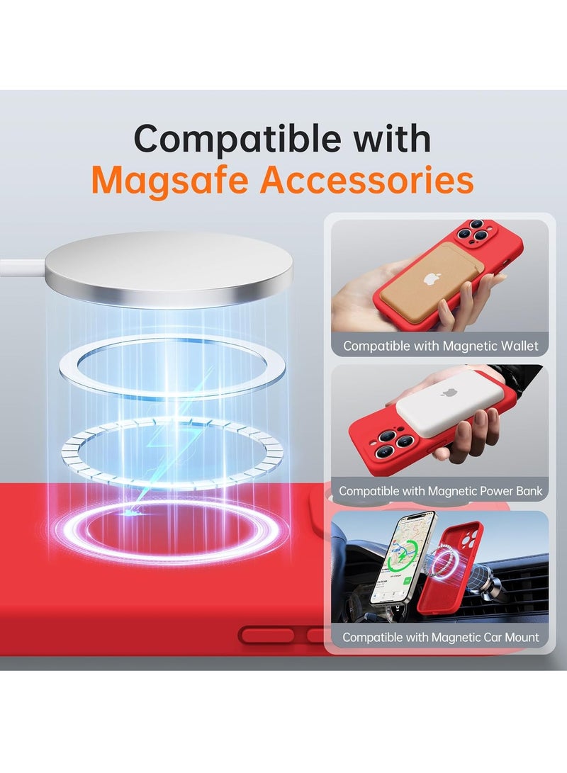 iPhone 16 Pro Max Case with 2 Screen Protectors – Liquid Silicone Protective Phone Case (6.9") – Compatible with MagSafe – Upgraded Camera Protection – Red