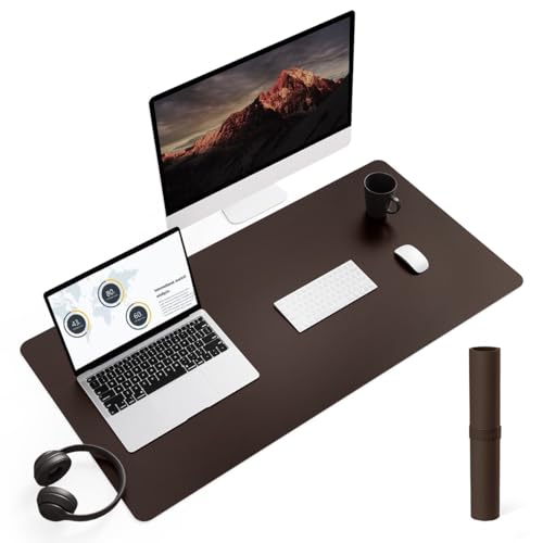 YSAGi NonSlip Leather Desk Pad L Size Waterproof Laptop Computer Desk Keyboard Mat Table Protector Blotter Mat Large Mouse Pad for OfficeWorkHomeDecorDark Brown 354 x 17