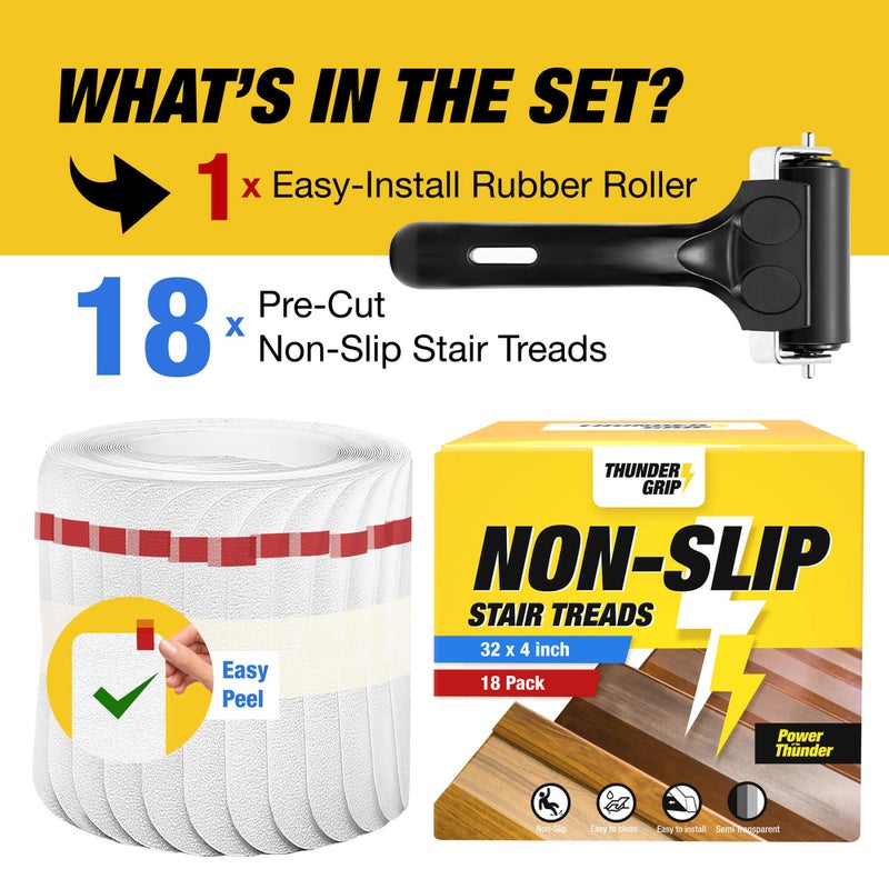 THUNDER GRIP Clear Stair Treads Non-Slip 32"x4" - 18-Pack Indoor Stair Grips Non Slip for Wooden Steps - Anti Slip Adhesive Strips for Dogs & Elderly - Staircase Step Treads - Transparent Treads for Wood Stairs - Image 4