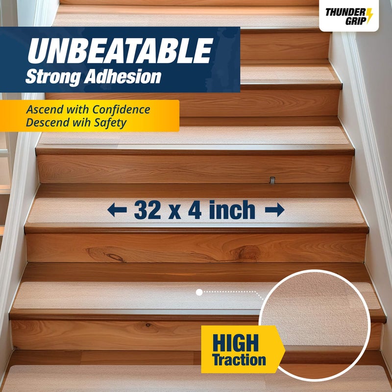 THUNDER GRIP Clear Stair Treads Non-Slip 32"x4" - 18-Pack Indoor Stair Grips Non Slip for Wooden Steps - Anti Slip Adhesive Strips for Dogs & Elderly - Staircase Step Treads - Transparent Treads for Wood Stairs - Image 3