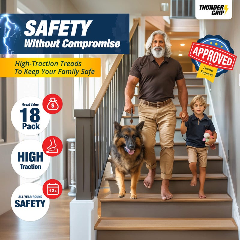 THUNDER GRIP Clear Stair Treads Non-Slip 32"x4" - 18-Pack Indoor Stair Grips Non Slip for Wooden Steps - Anti Slip Adhesive Strips for Dogs & Elderly - Staircase Step Treads - Transparent Treads for Wood Stairs - Image 2