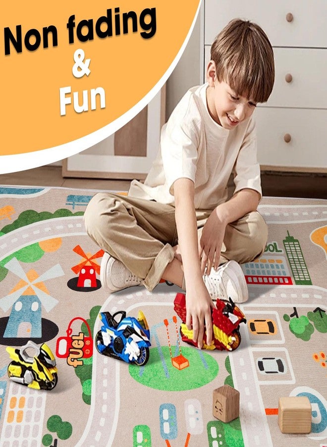 IKITOT Kid Rug Carpet Playmat for Toy Cars and Train，Play Area Rug with Rubber Backing，Fun Throw Rug，Ideal Gift for Children Baby Bedroom Play Room(80×120cm/32×47in) - Image 2