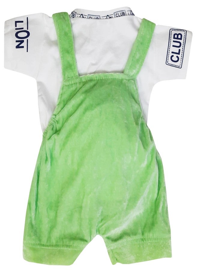 little PANDA Baby Boys Velvet Dungaree & Cotton t-shirt Clothing Set (0-6 months, Green) - Image 3