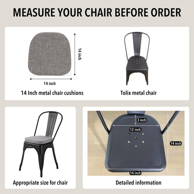 Tromlycs Tromlycs 14x14 Metal Chair Cushions Pads Set of 4 for Tolix Metal Chairs Small Seat Cushions 14 inch Grey - Image 3