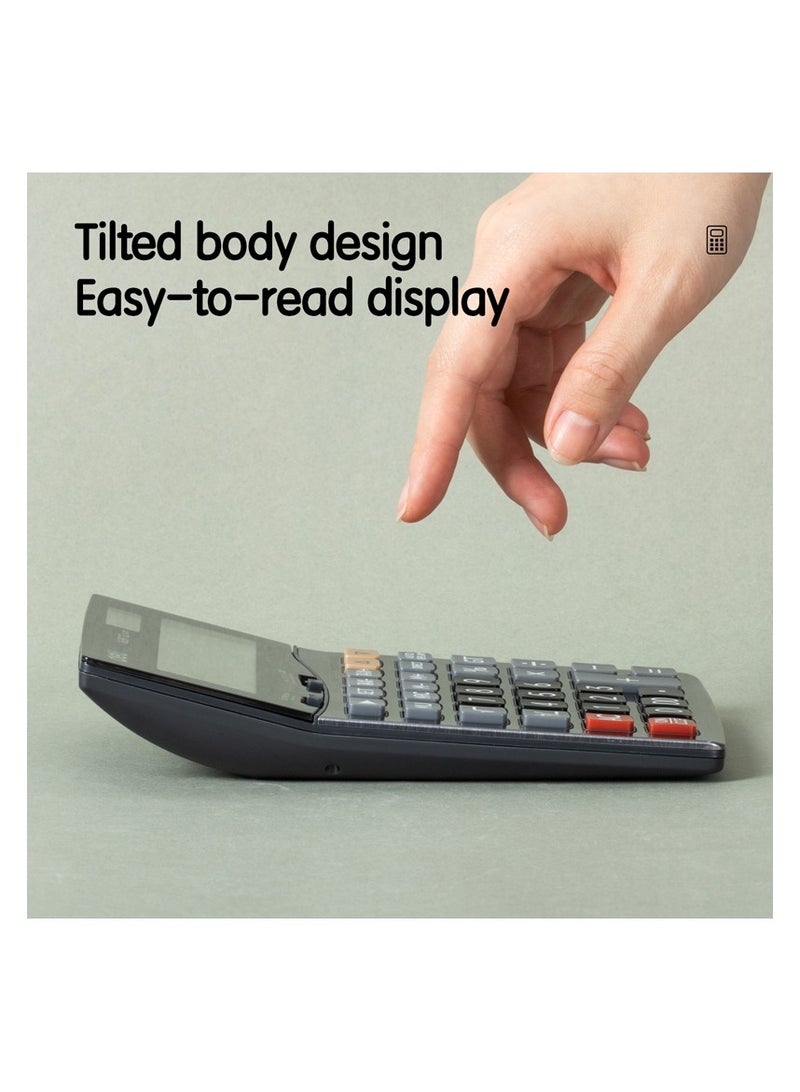 Deli آلة حاسبة دلي E1629 بـ 12 رقم - طاقة شمسية/بطارية LR44 مزدوجة، وظيفة ضريبة، 120 خطوة تحقق، رمادي داكن (1 قطعة/صندوق ملون) - مثالية للمكتب، المحاسبة، البيع بالتجزئة - Image 2