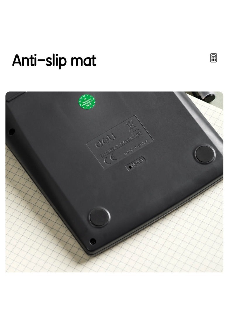 Deli آلة حاسبة دلي E1629 بـ 12 رقم - طاقة شمسية/بطارية LR44 مزدوجة، وظيفة ضريبة، 120 خطوة تحقق، رمادي داكن (1 قطعة/صندوق ملون) - مثالية للمكتب، المحاسبة، البيع بالتجزئة - Image 5