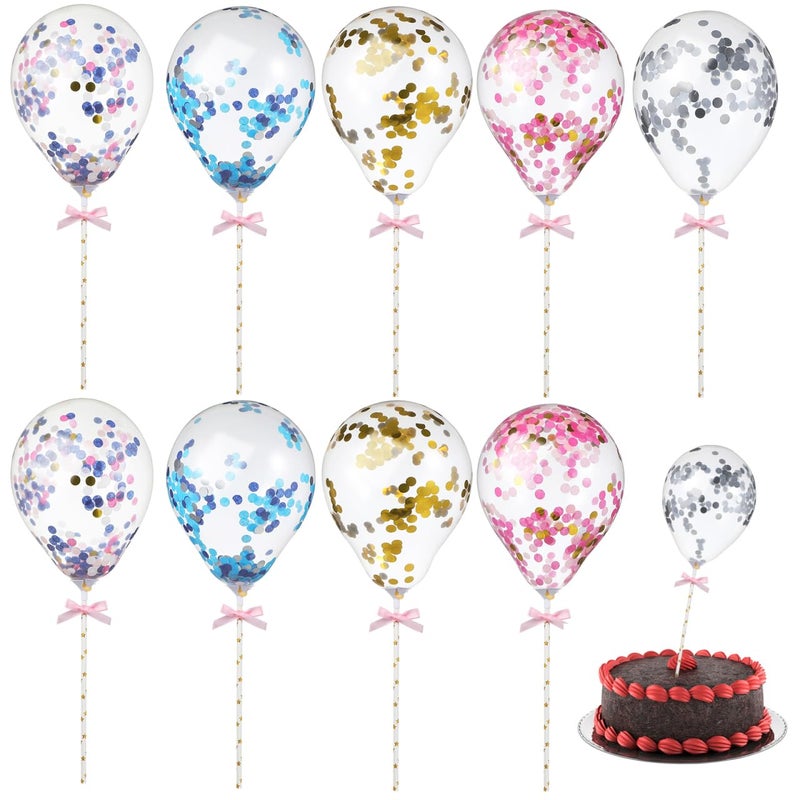 BESTOYARD 10Pcs Balloon Cake Toppers, Confetti Mini Balloons on a Stick for Birthday Party Decorations, Christmas Party, Baby Shower, Engagement Bridal, Homemade Baking Decor, Photography Props - Image 1