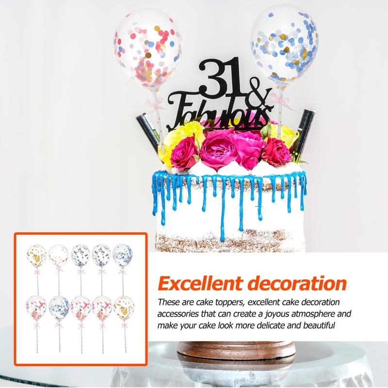 BESTOYARD 10Pcs Balloon Cake Toppers, Confetti Mini Balloons on a Stick for Birthday Party Decorations, Christmas Party, Baby Shower, Engagement Bridal, Homemade Baking Decor, Photography Props - Image 5