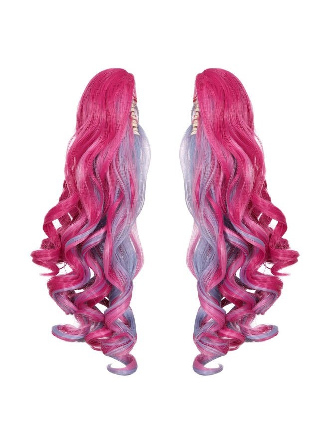 ColorGround Long Curly Cosplay Wig with 2 Ponytails (Hot Pink/Pink/Blue) - Image 5