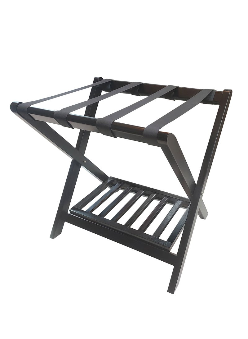 حامل أمتعة خشبي مع رف، حامل أمتعة خشبي أسود، حامل أمتعة من الخيزران للفنادق وغرف النوم والمنازل - Image 1