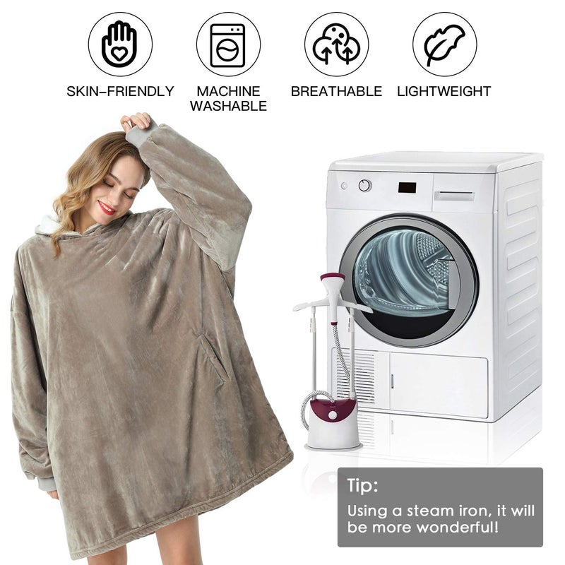 Letsfunny بطانية هوديي كبيرة الحجم يمكن ارتداؤها sherpa الصوف بطانية قميص Super Super ناعم دافئ مع هدايا الجيب العملاقة للنساء الرجال البالغين المراهقين أطفال واحد يناسب الجميع - Image 2