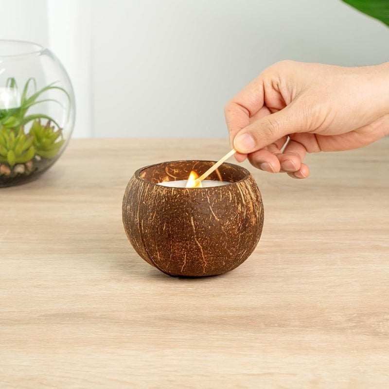 Restaurantware-Coco Casa 3.9 x 2.8 Inch Coconut Shell Candle, 1 Hand Poured Coconut Bowl Candle - Pineapple Papaya Fragrance, Double Wax Blend, Soy Wax Scented Candle, Wooden Wick - Image 5