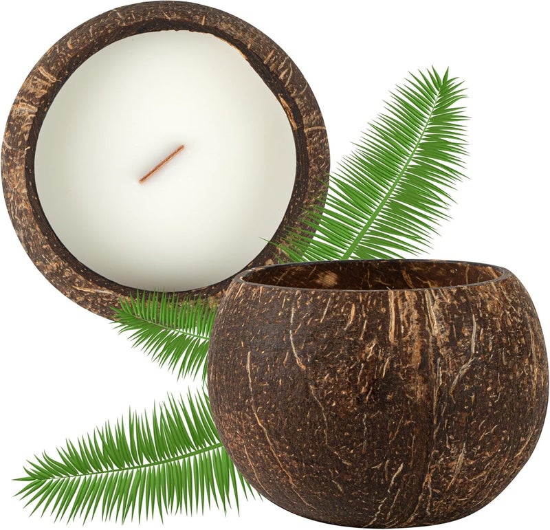 Restaurantware-Coco Casa 3.9 x 2.8 Inch Coconut Shell Candle, 1 Hand Poured Coconut Bowl Candle - Pineapple Papaya Fragrance, Double Wax Blend, Soy Wax Scented Candle, Wooden Wick - Image 1
