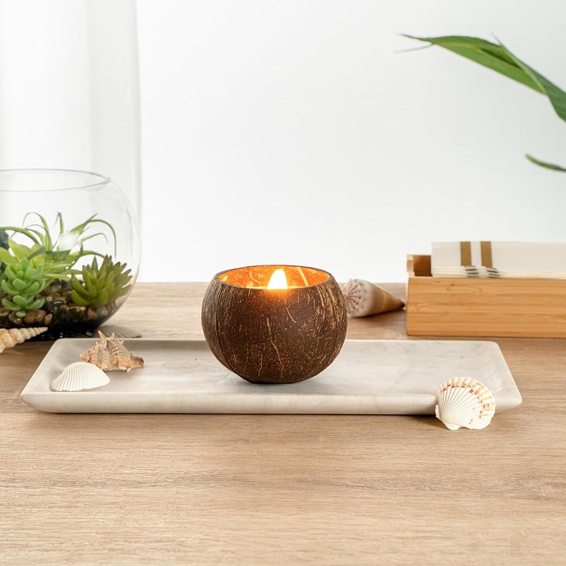 Restaurantware-Coco Casa 3.9 x 2.8 Inch Coconut Shell Candle, 1 Hand Poured Coconut Bowl Candle - Pineapple Papaya Fragrance, Double Wax Blend, Soy Wax Scented Candle, Wooden Wick - Image 4