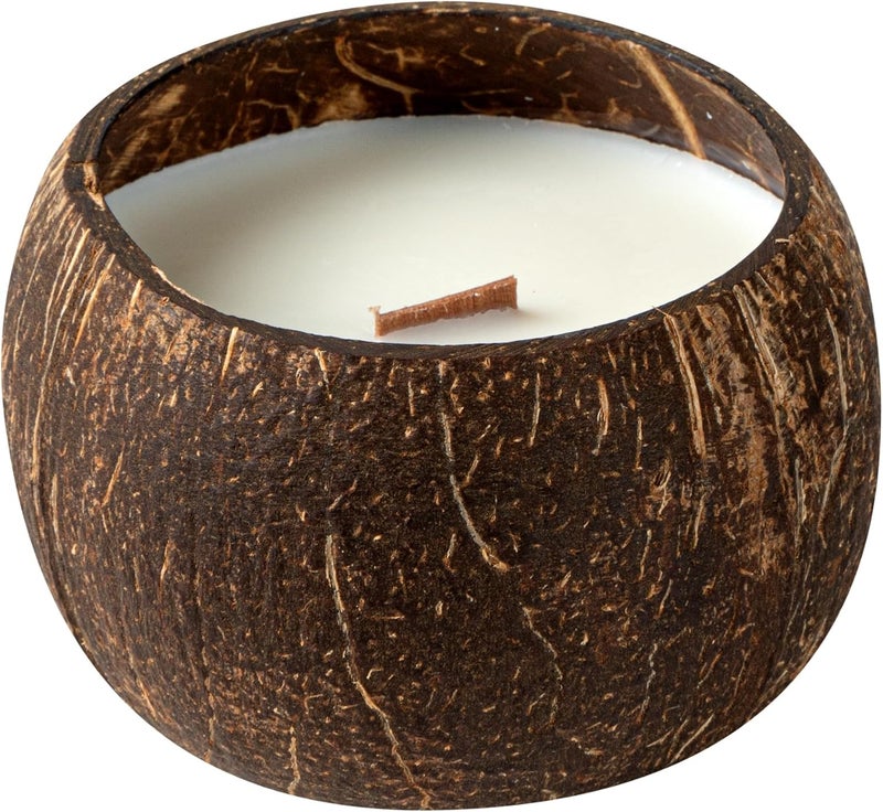 Restaurantware-Coco Casa 3.9 x 2.8 Inch Coconut Shell Candle, 1 Hand Poured Coconut Bowl Candle - Pineapple Papaya Fragrance, Double Wax Blend, Soy Wax Scented Candle, Wooden Wick - Image 2